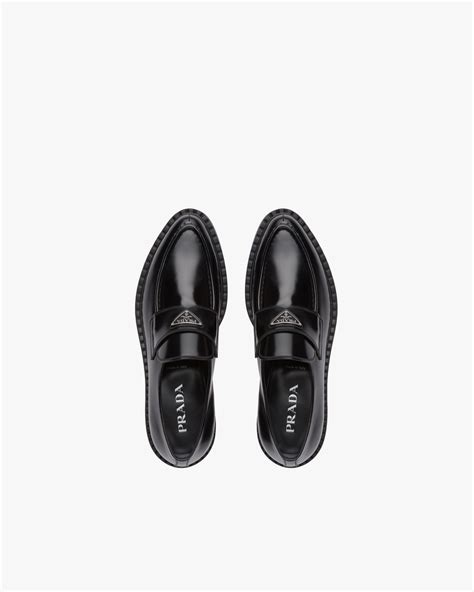 prada chocolate sharp brushed leather pointed loafers|prada brushed leather monolith loafers.